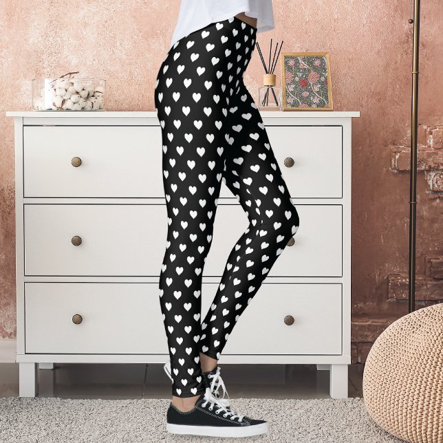 Cute Black White Hearts Mönster Leggings (Skapare uppladdad)