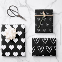 Cute Black White Hearts Mönster Valentine Wrappin