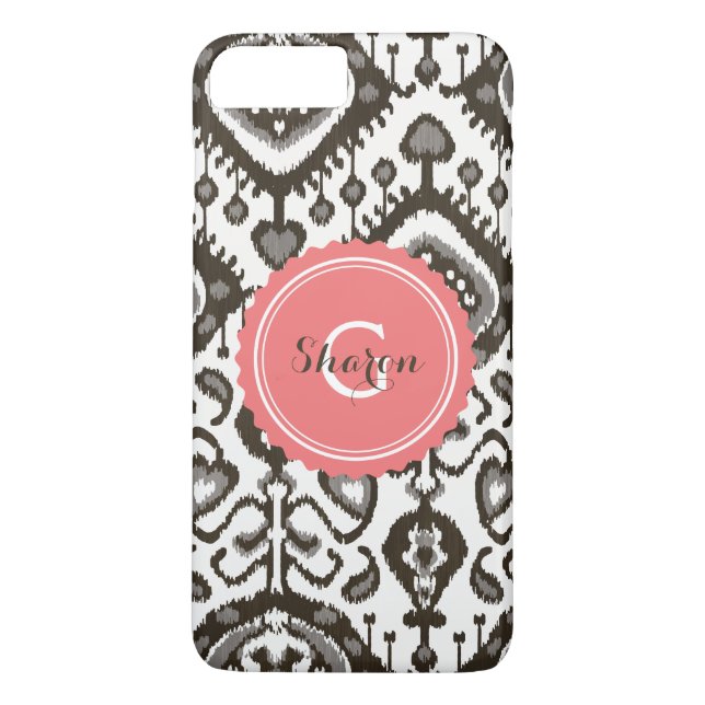 Cute black white ikat tribal mönster monogram Case-Mate iPhone skal (Baksida)