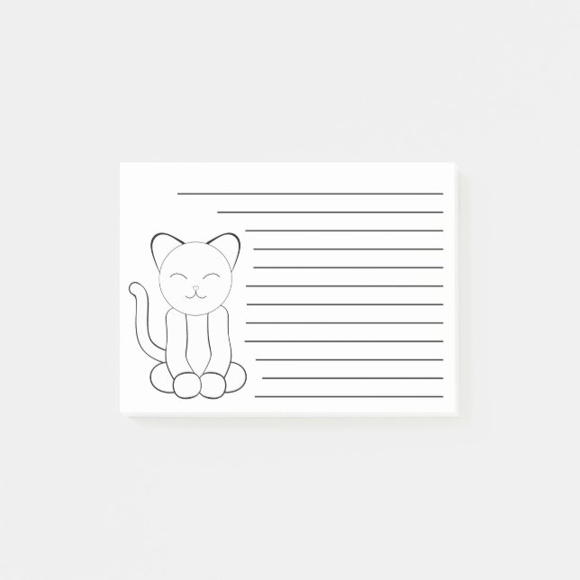 Cute Black White Kattunge Lutning Post-it Block (Framsida)