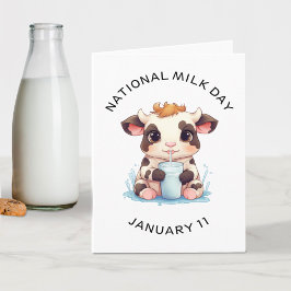 Cute Black & White Kawaii Baby Cow Drinking Mjölk Anteckningskort