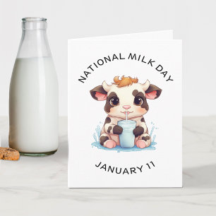 Cute Black & White Kawaii Baby Cow Drinking Mjölk Anteckningskort