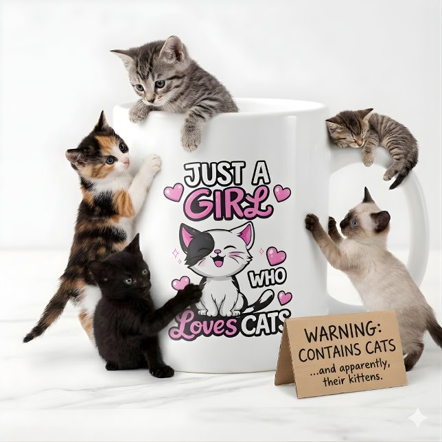  Cute Black & White Kitten & Pink Hearts  Jumbo Mugg (Skapare uppladdad)