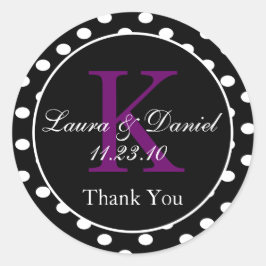Cute Black White Lila Polka dots Monogram-förmån Runt Klistermärke