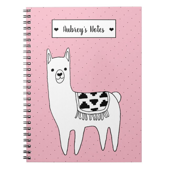 Cute Black & White Llama Sketch & Dots Anteckningsbok Med Spiral (Framsidan)