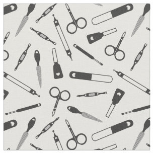 Cute Black White Manicurist Verktyg Mönster Tyg