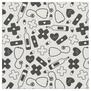 Cute Black White Nurse Doktor Mönster Tyg