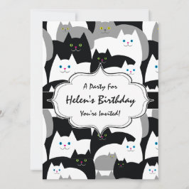 Cute Black White och Grått Cats Födelsedagsfest Inbjudningar