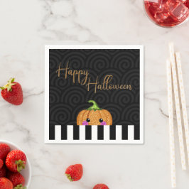 Cute Black White Orange Glitter Pumpkin Halloween Pappersservett