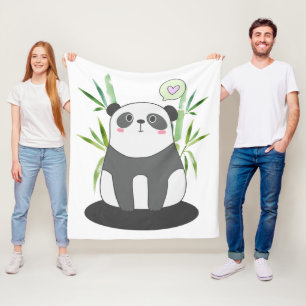 Cute Black & White Panda Bear Illustration Fleecefilt