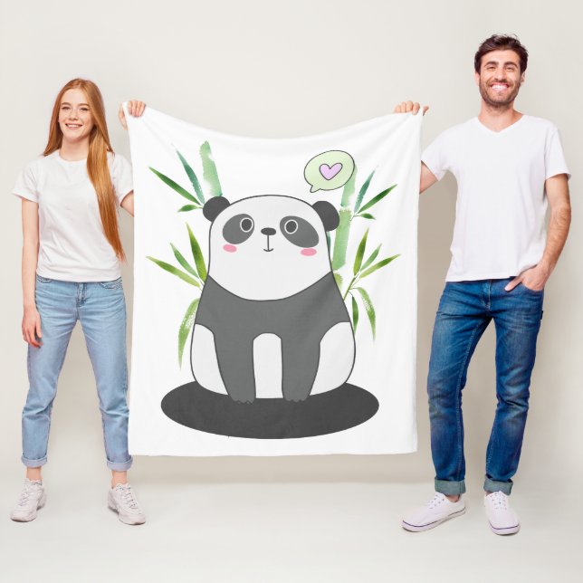 Cute Black & White Panda Bear Illustration Fleecefilt (På plats)