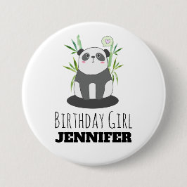 Cute Black & White Panda i Bamboo Birthday Girl Knapp