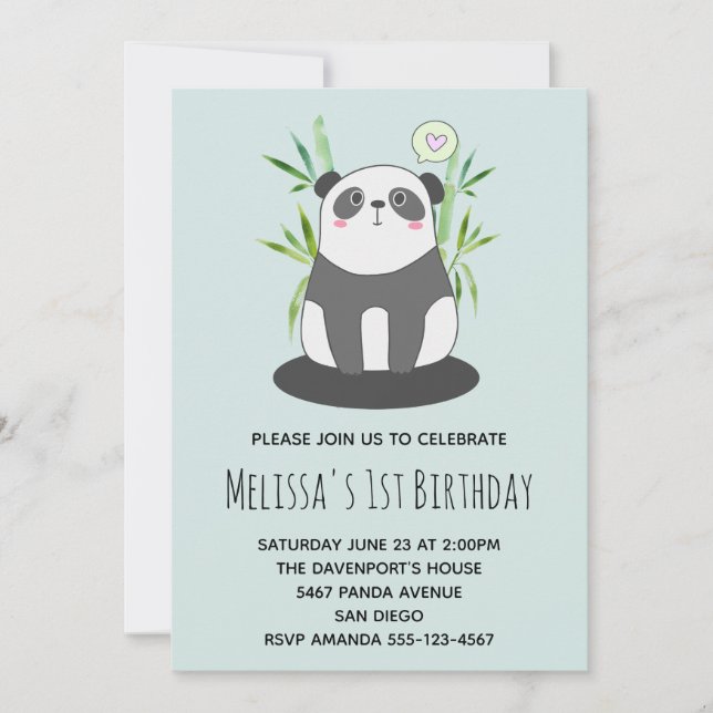 Cute Black & White Panda i Bamboo Birthday Inbjudningar (Framsida)
