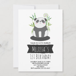 Cute Black & White Panda i Bamboo Birthday Inbjudningar