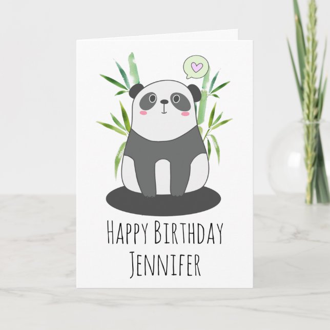 Cute Black & White Panda i Bamboo Birthday Kort (Framsida)