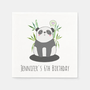 Cute Black & White Panda i Bamboo Birthday Pappersservett