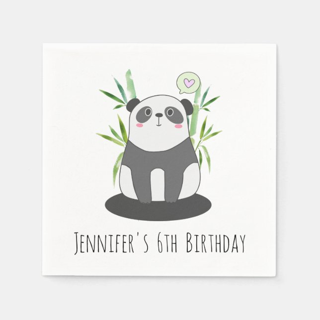Cute Black & White Panda i Bamboo Birthday Pappersservett (Framsidan)