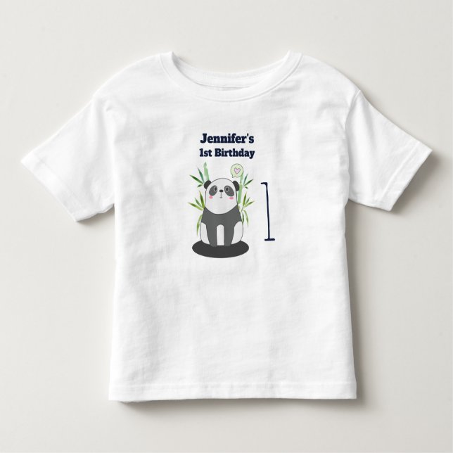 Cute Black & White Panda i Bamboo Birthday T Shirt (Framsida)
