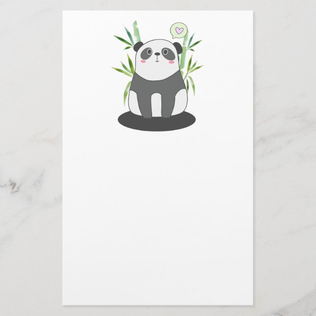 Cute Black & White Panda i Bamboo Brevpapper (Framsida)