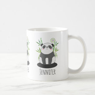 Cute Black & White Panda i Bamboo Kaffemugg