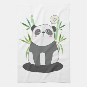 Cute Black & White Panda i Bamboo Kökshandduk