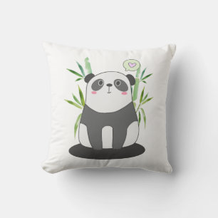 Cute Black & White Panda i Bamboo Kudde