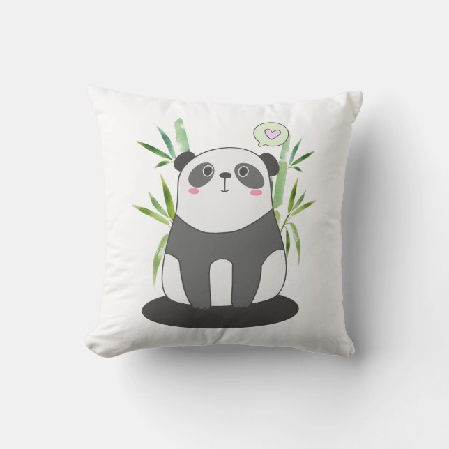 Cute Black & White Panda i Bamboo Kudde (Framsida)