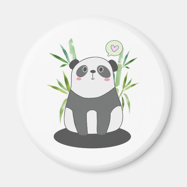 Cute Black & White Panda i Bamboo Magnet (Framsidan)
