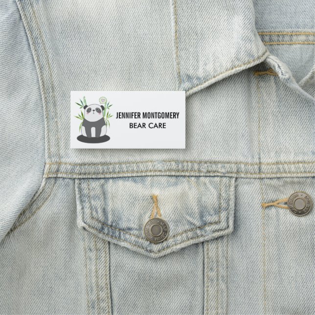 Cute Black & White Panda i Bamboo Namnbricka (På plats)