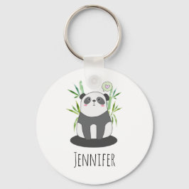 Cute Black & White Panda i Bamboo Nyckelring