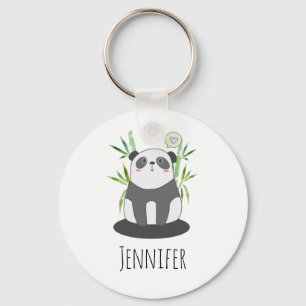 Cute Black & White Panda i Bamboo Nyckelring