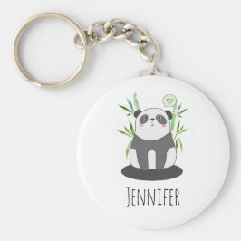 Cute Black & White Panda i Bamboo Nyckelring
