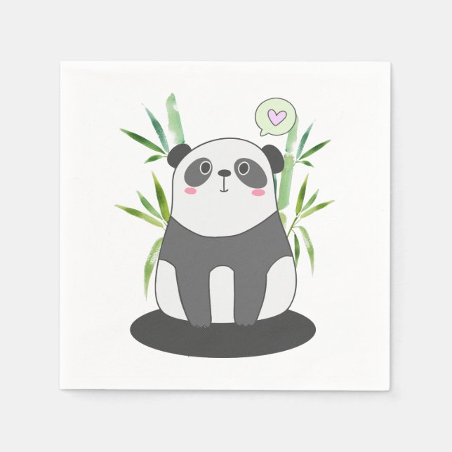 Cute Black & White Panda i Bamboo Pappersservett (Framsidan)