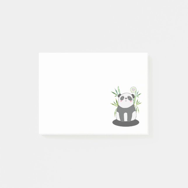 Cute Black & White Panda i Bamboo Post-it Block (Framsida)