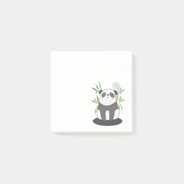 Cute Black & White Panda i Bamboo Post-it Block (Framsida)