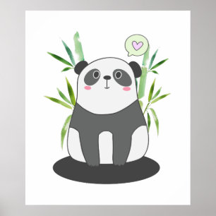 Cute Black & White Panda i Bamboo Poster
