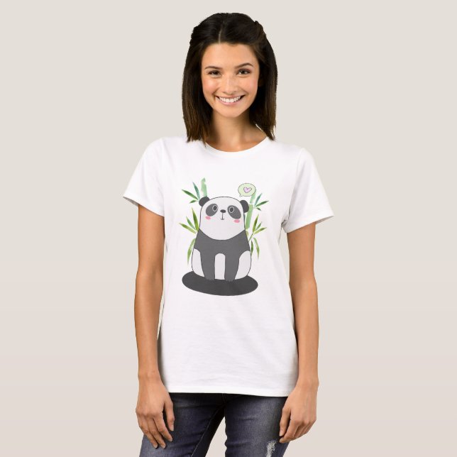 Cute Black & White Panda i Bamboo T Shirt (Hel framsida)