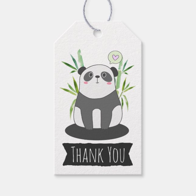 Cute Black & White Panda i Bamboo Tack Presentetikett (Framsidan)