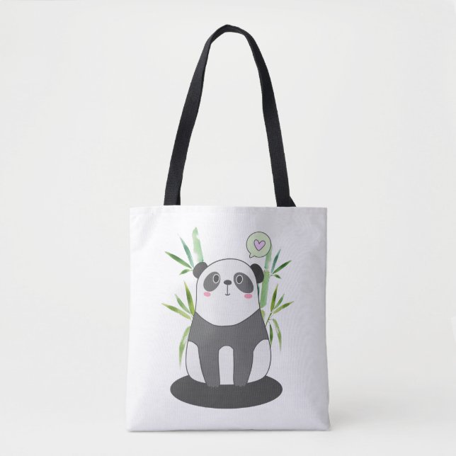 Cute Black & White Panda i Bamboo Tygkasse (Framsida)