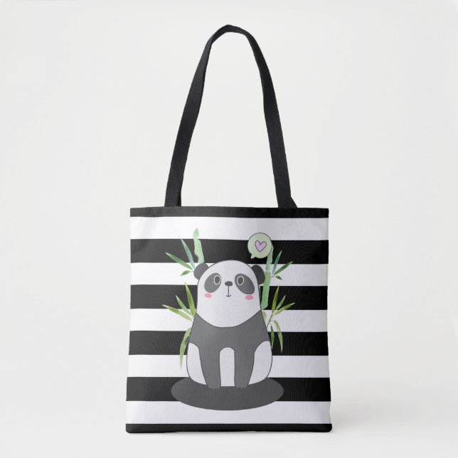 Cute Black & White Panda i Bamboo Tygkasse (Framsida)