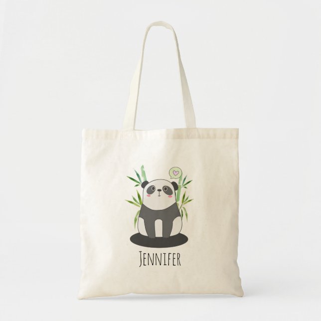 Cute Black & White Panda i Bamboo Tygkasse (Framsidan)