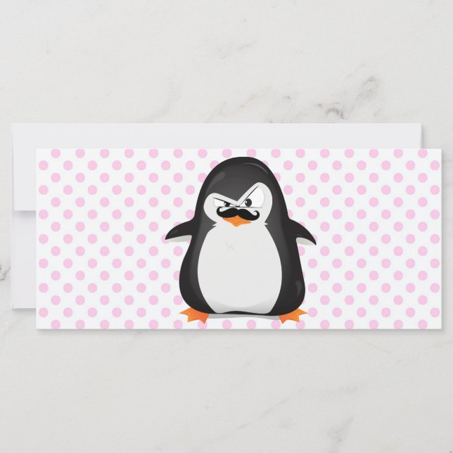 Cute Black White Penguin och Funny Mustache (Framsida)