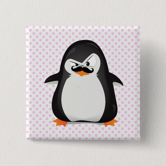 Cute Black White Penguin och Funny Mustache Knapp (Framsida)