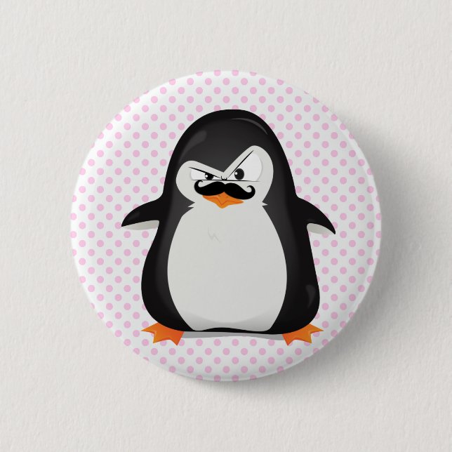 Cute Black White Penguin och Funny Mustache Knapp (Framsida)