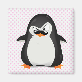 Cute Black White Penguin och Funny Mustache Magnet