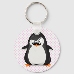 Cute Black White Penguin och Funny Mustache Nyckelring