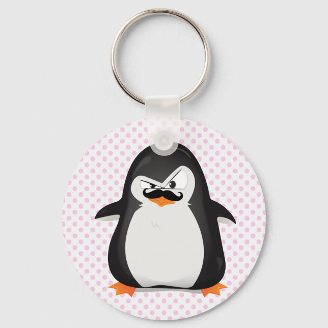 Cute Black White Penguin och Funny Mustache Nyckelring (Framsida)