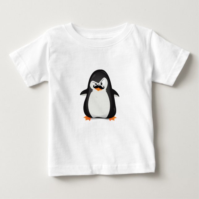 Cute Black White Penguin och Funny Mustache T Shirt (Framsida)