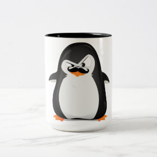Cute Black White Penguin och Funny Mustache Två-Tonad Mugg