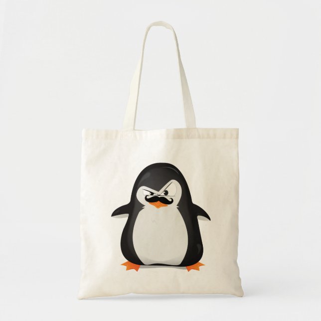 Cute Black White Penguin och Funny Mustache Tygkasse (Framsidan)